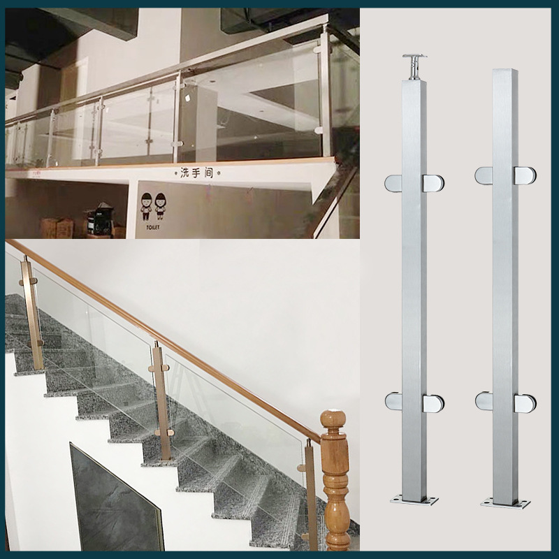 批发不锈钢扶手立柱 方管楼梯围栏 玻璃楼梯扶手栏杆 阳台护栏免
