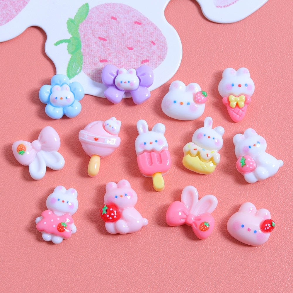 mini cute rabbit glossy diy cream glue homemade phone case material refridgerator magnets ornament resin accessories wholesale