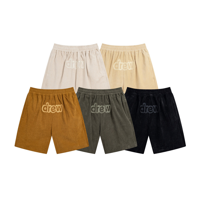 小红书ins网红同款drew house字母刺绣高街直筒宽松灯芯绒短裤男