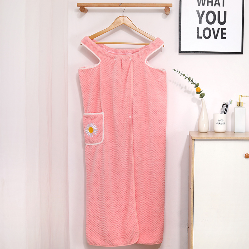 Small Chrysanthemum Bath Skirt Household Coral Fleece Bath Towel Sexy Magic Thickened Absorbent Sling Changeable Bathrobe Wearable