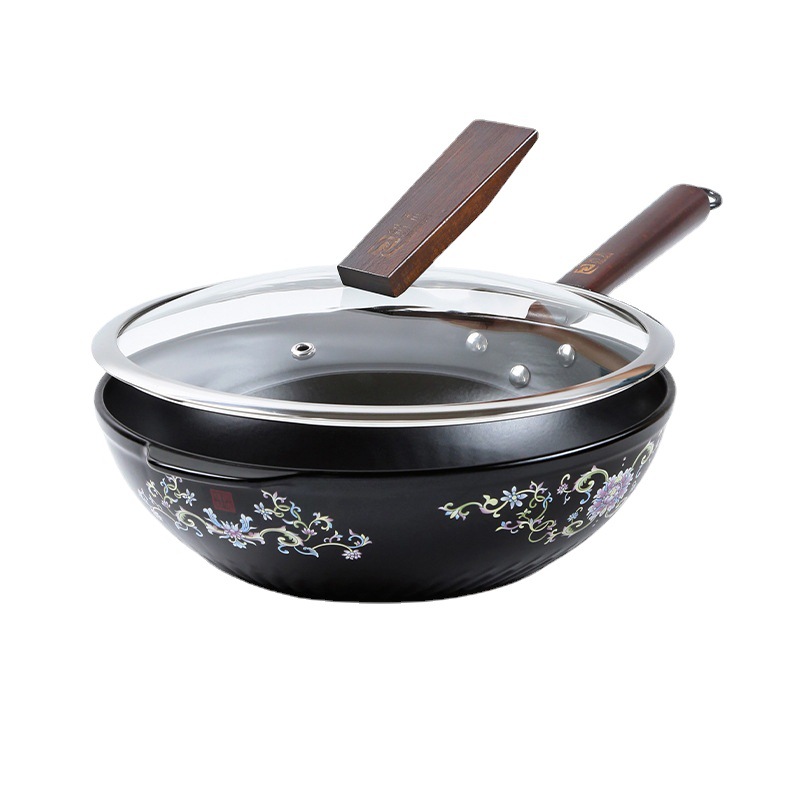 景德镇陶瓷炒锅珐琅彩不粘锅家用炒菜明火健康无涂层带盖炒锅批发