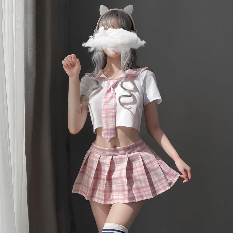 新款网红风情趣内衣性感日系格子纯情学生装jk制服百褶裙套装7039