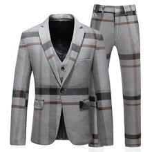 跨境男装2021新款男式西服套装三件套免烫抗皱时尚男式小西服