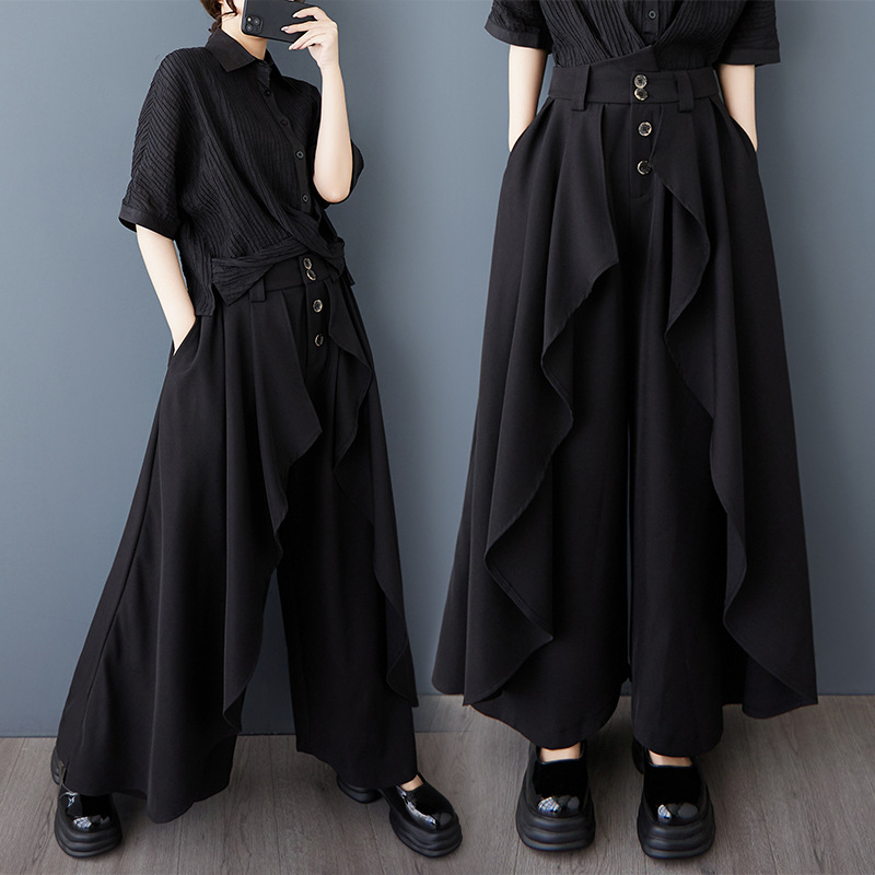 实拍2025春夏新款山本暗黑风复古中式裤裙时尚百搭宽松九分阔腿裤