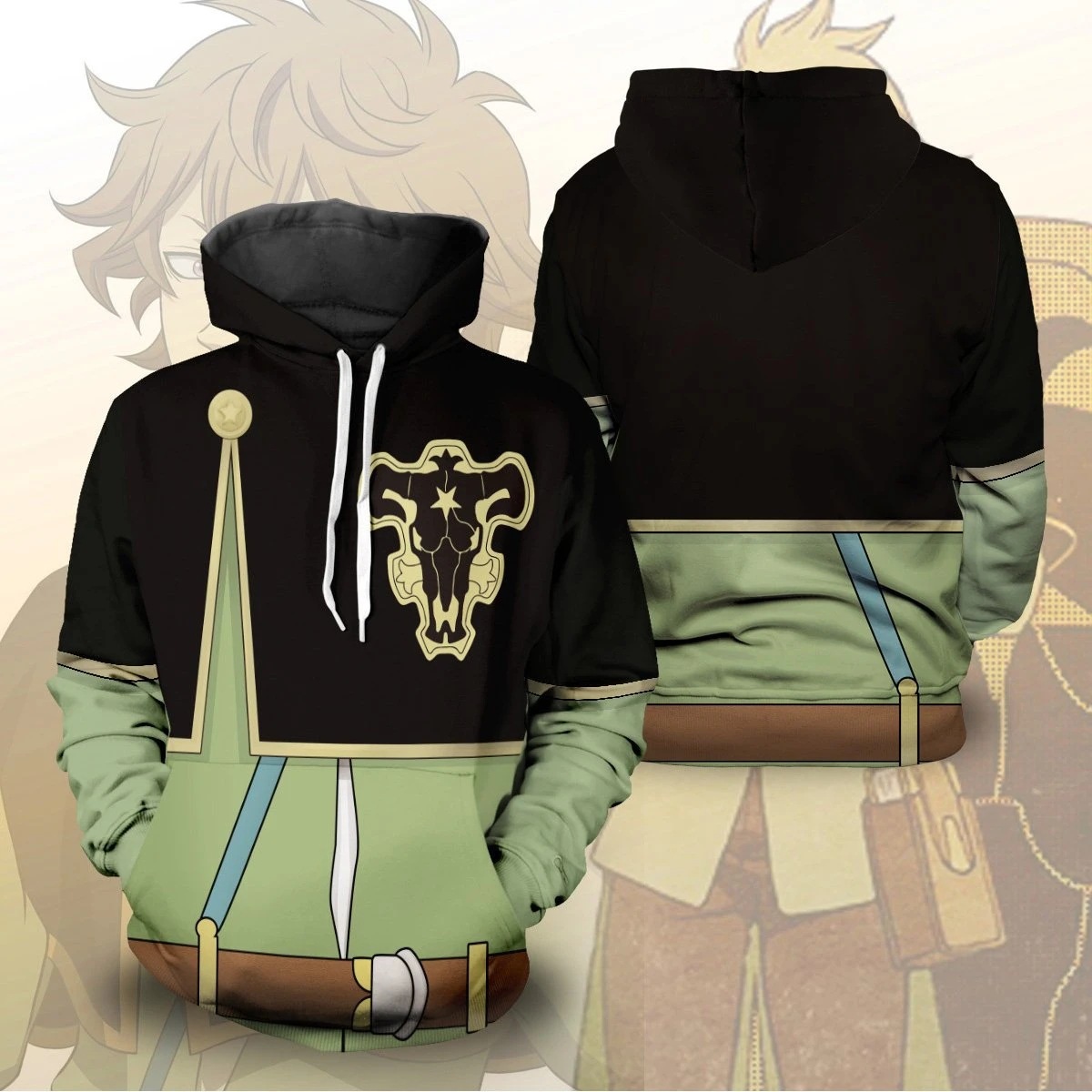 外贸新款工厂直销 黑色五叶草 动漫角色表演卫衣 漫画cos外套卫衣