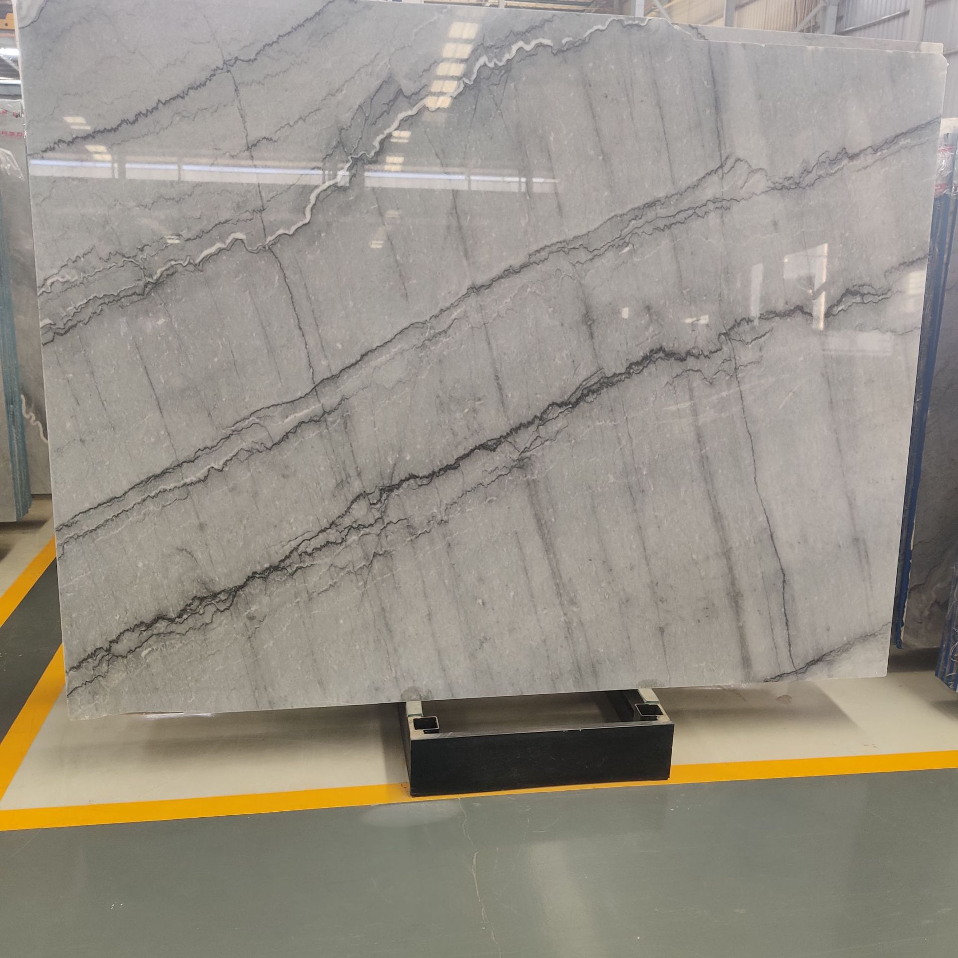 天然条形状灰色大理石条纹布鲁斯灰大板台面板酒店别墅电视背景墙