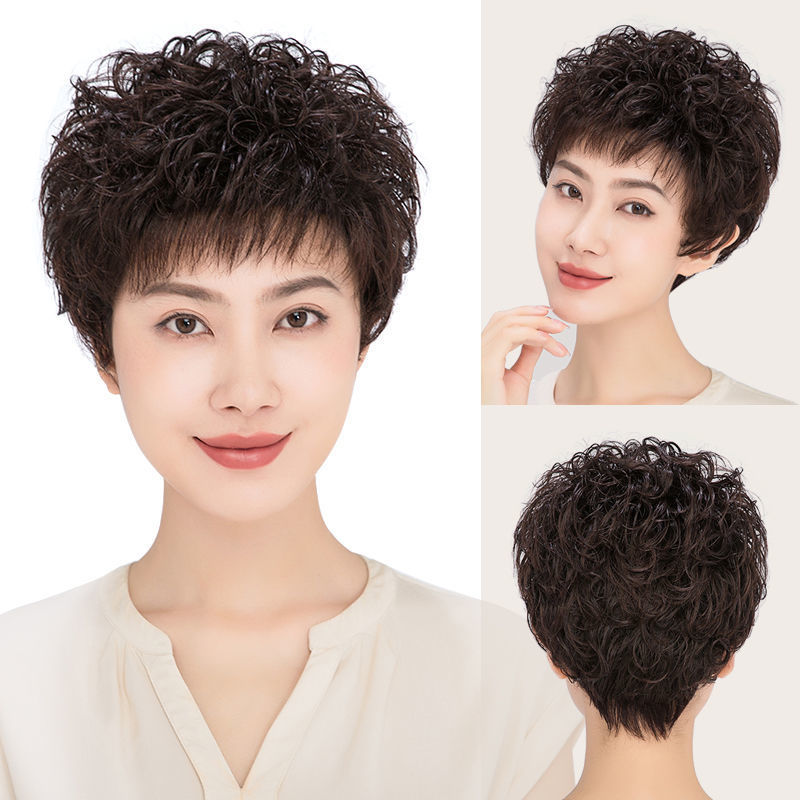 妈妈头套式烫发中老年假发套