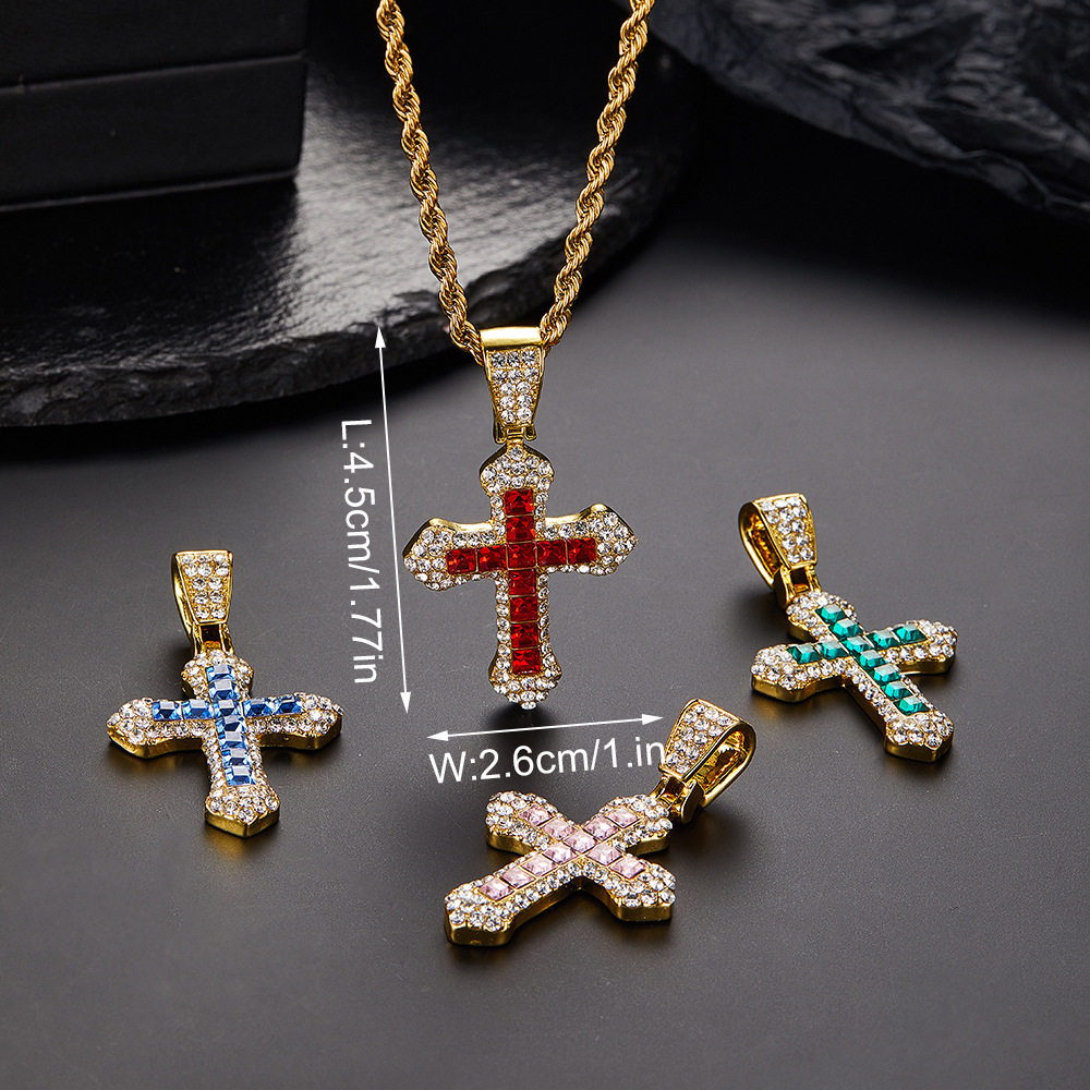 New Cross Necklace Small Fashion All-Match Blue Diamond Cross Pendant Pinduoduo One Piece Dropshipping