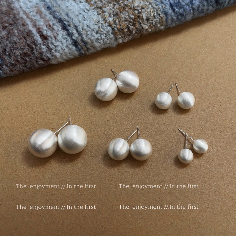银色拉丝空心球极简百搭通勤时尚圆形球球耳钉气质耳饰工厂饰品女