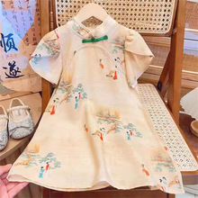 女童夏季连衣裙2024新款中国风复古旗袍裙宝宝时髦洋气改良汉服裙
