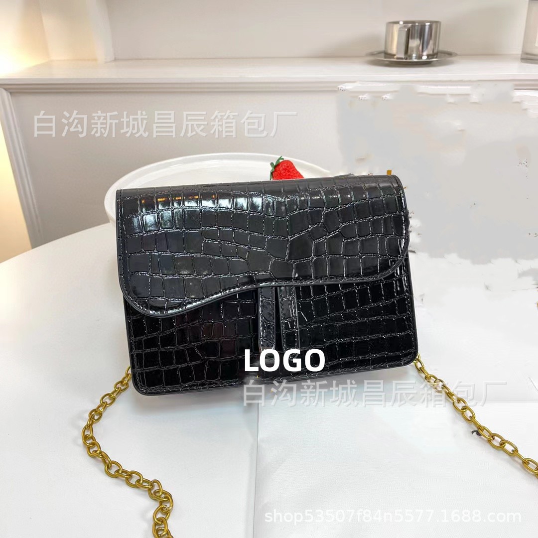 23 New High Luxury Crocodile Pattern Women Bag Versatile Chain Stone Pattern Bag Shoulder Crossbody Mobile Phone Bag Small Square Bag