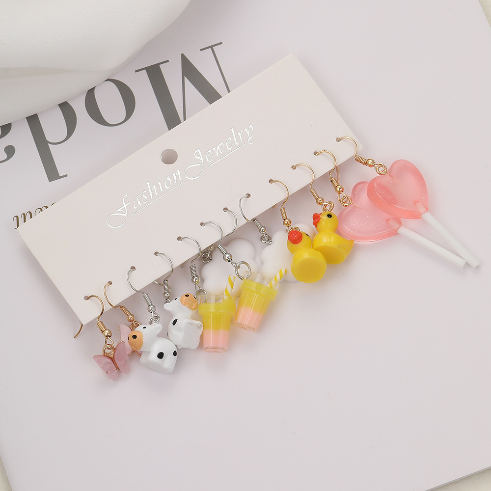 Hot Sale Cross-Border New Arrival Cute Refreshing Butterfly Duck Pig Earrings Set Six-Piece Earrings Set