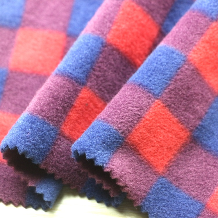 印花摇粒绒摇力绒苏格兰棋盘格子分散印花双刷单摇粒绒布服装面料