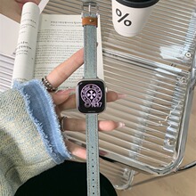 2024新款柳丁细版牛仔ins适用Applewatch7苹果8手表表带s9654代se