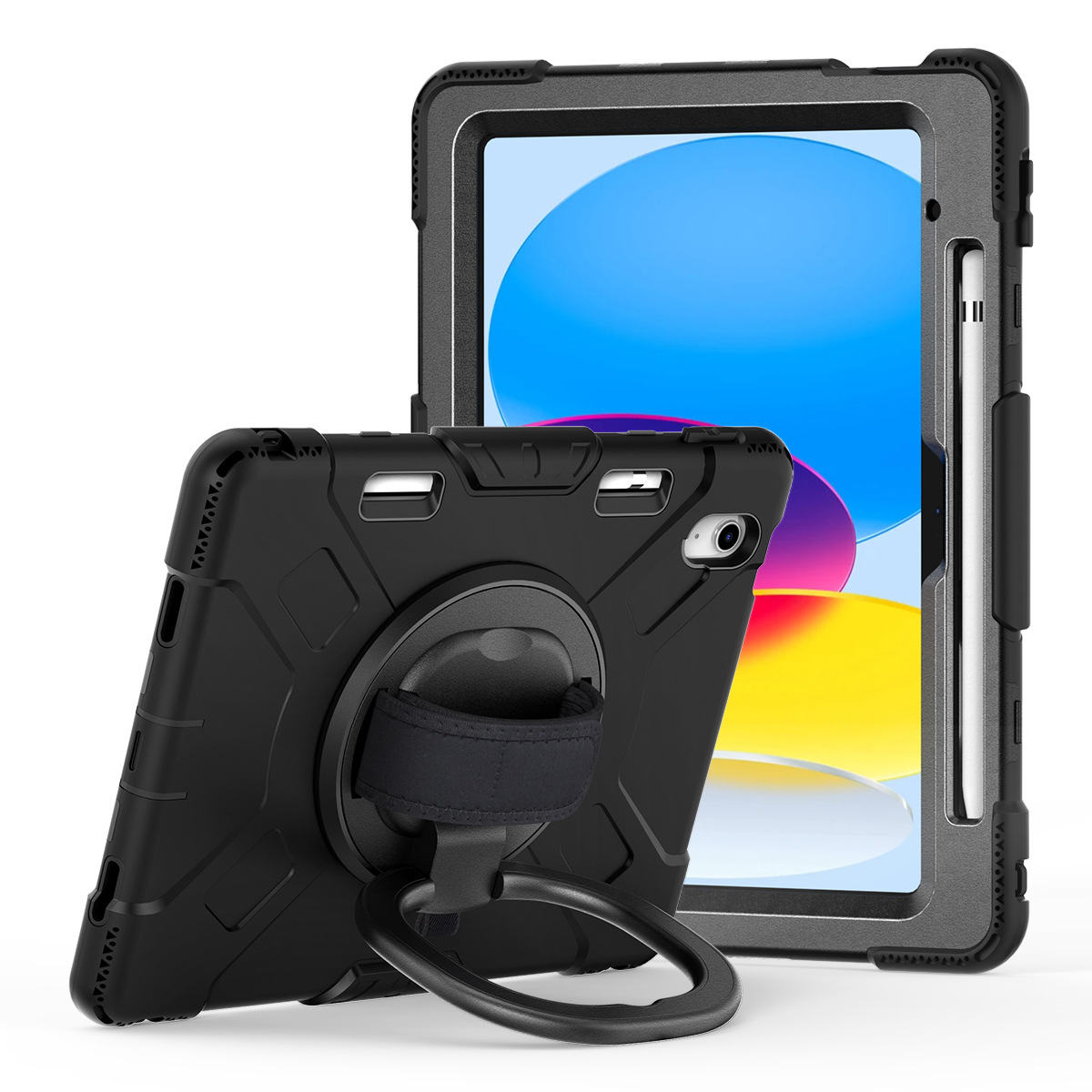 新款ipad10代硅胶平板保护套手提转盘360°旋转支架 ipad保护套