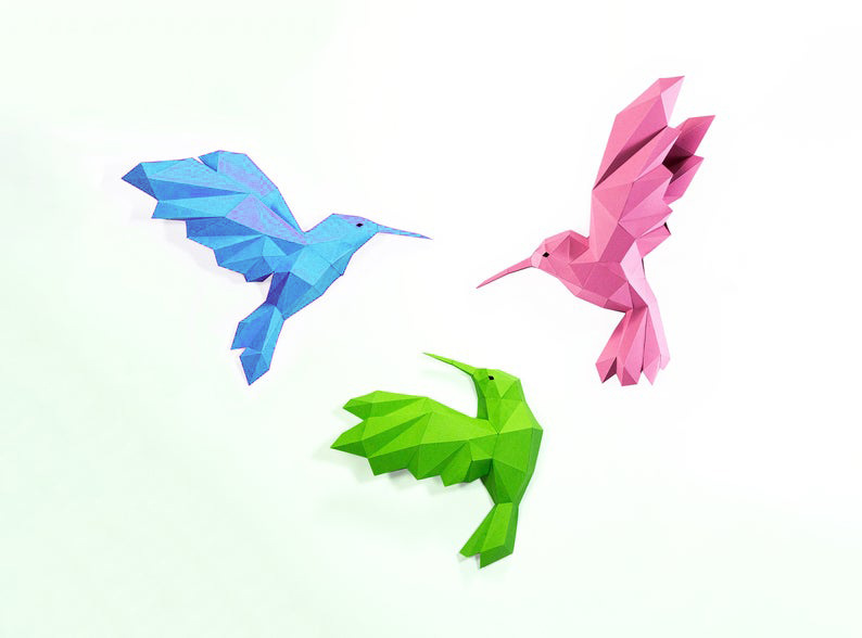 蜂鸟三只壁挂3d纸模型diy手工纸模壁挂玩具几何折纸立体构成-阿里巴巴