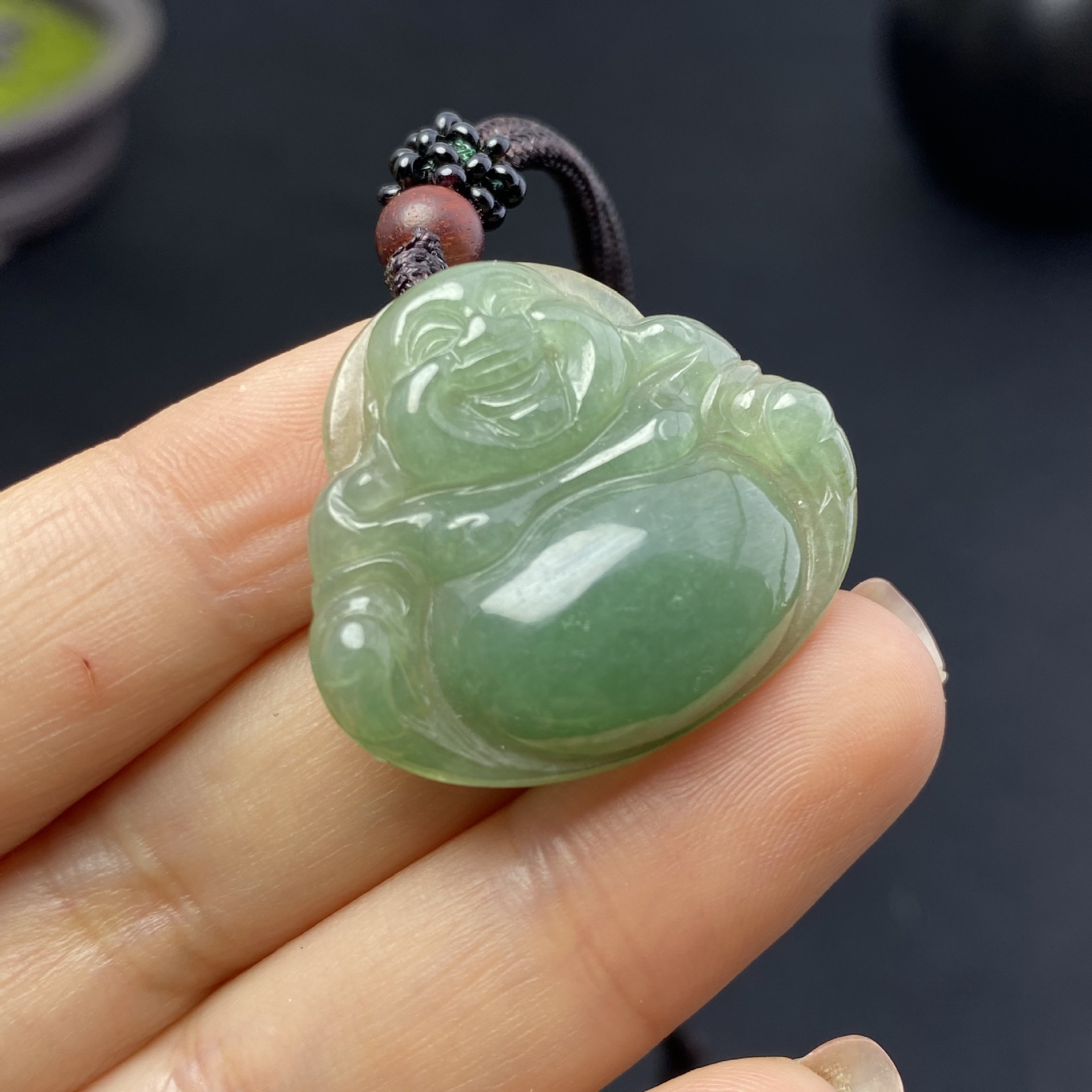 翡翠a货冰绿笑佛挂件大肚佛玉坠男女款玉石项链挂坠