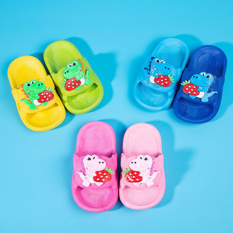 Summer New Cartoon Strawberry Dinosaur Children's Slippers Men's and Women's Non-Slip Soft Bottom Bathroom Bath Baby Breathable Sandals