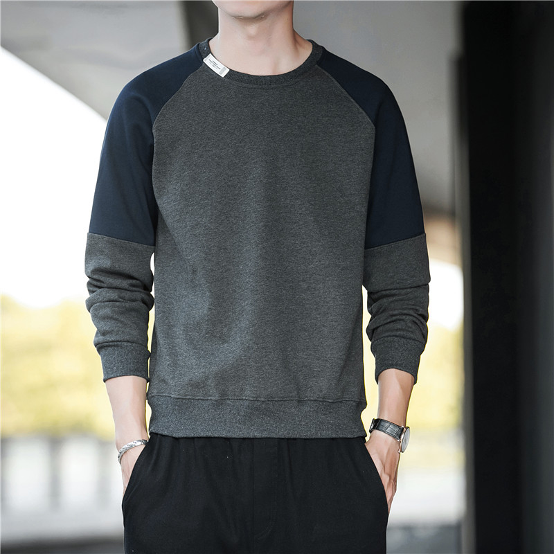 Sweater Men's Autumn and Winter Trendy Men's Casual Fleece-Lined Clothes Loose Coat Stitching Clothing Men's Long-Sleeved T-shirt