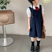 设计师乖甜学院风韩系女童夏季新款制服短袖白衬衫藏青背心裙套装