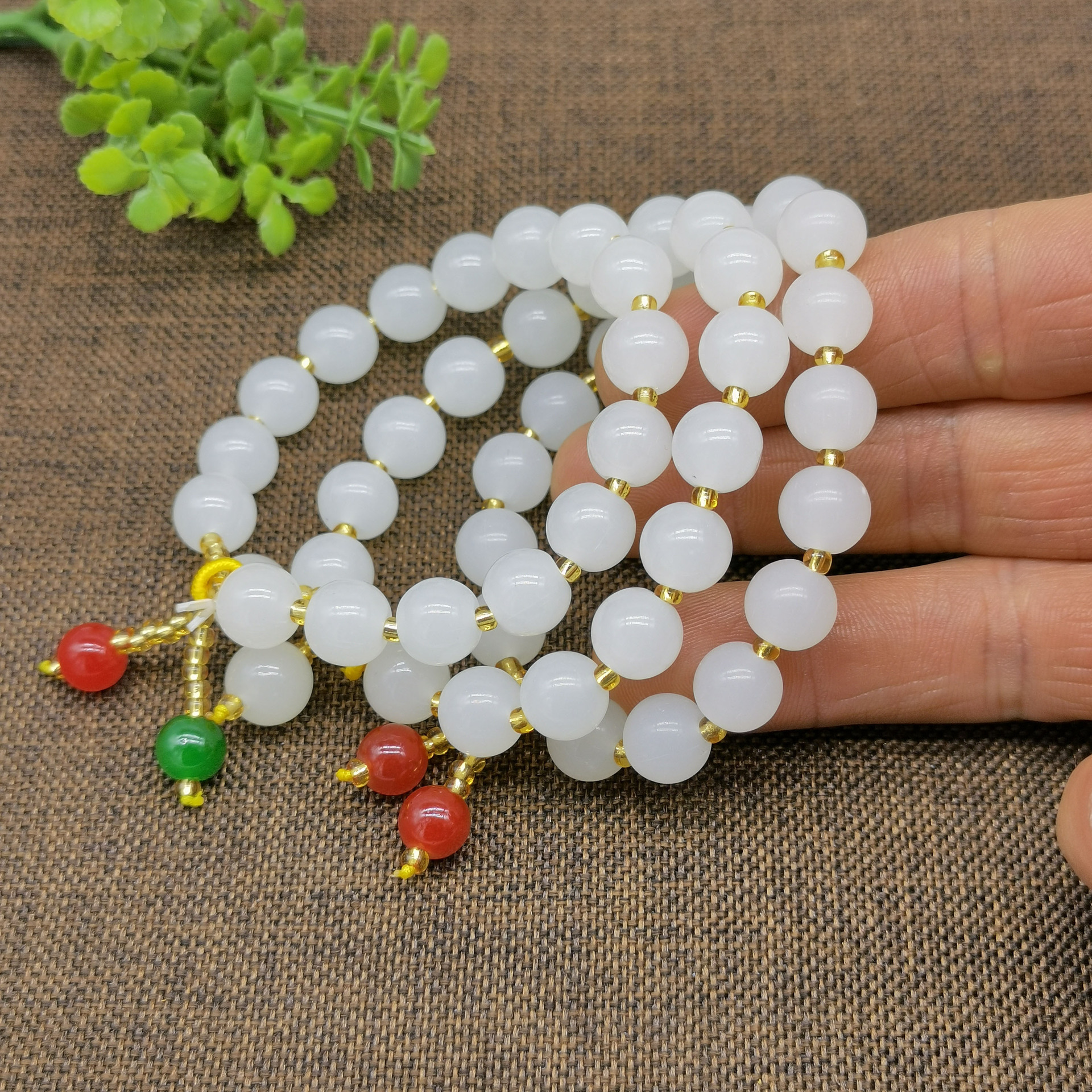 新款仿和田白玉手链女汉白玉圆珠手串直播间福利引流热卖礼品赠品