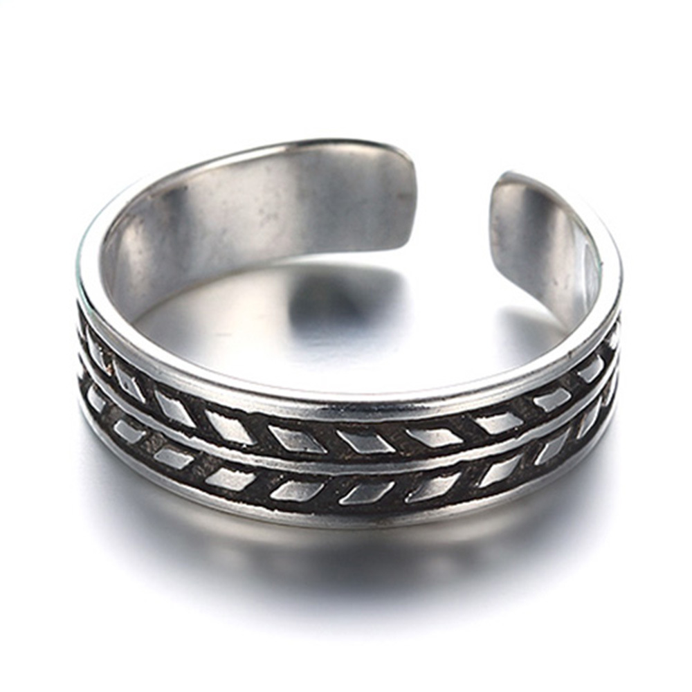 抖音快手直播网红开口镀古银指环个性绳股麻花复古做旧仿泰银戒指