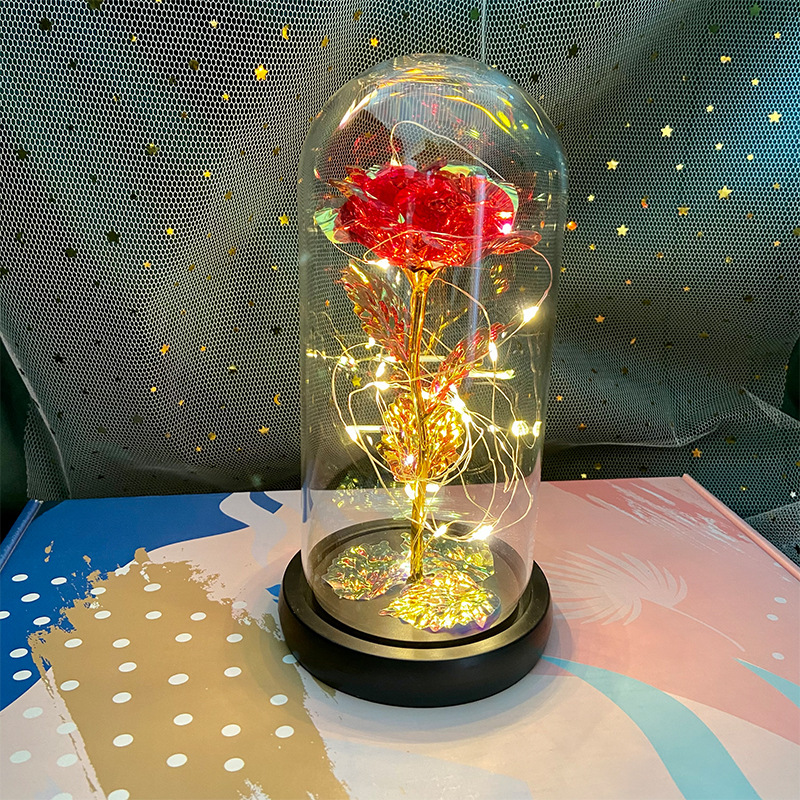 Manufacturer Gold-Foil Roses Glass Cover Preserved Fresh Flower LED Luminous 520 Valentine's Day Mother's Day Creative Gift Decoration