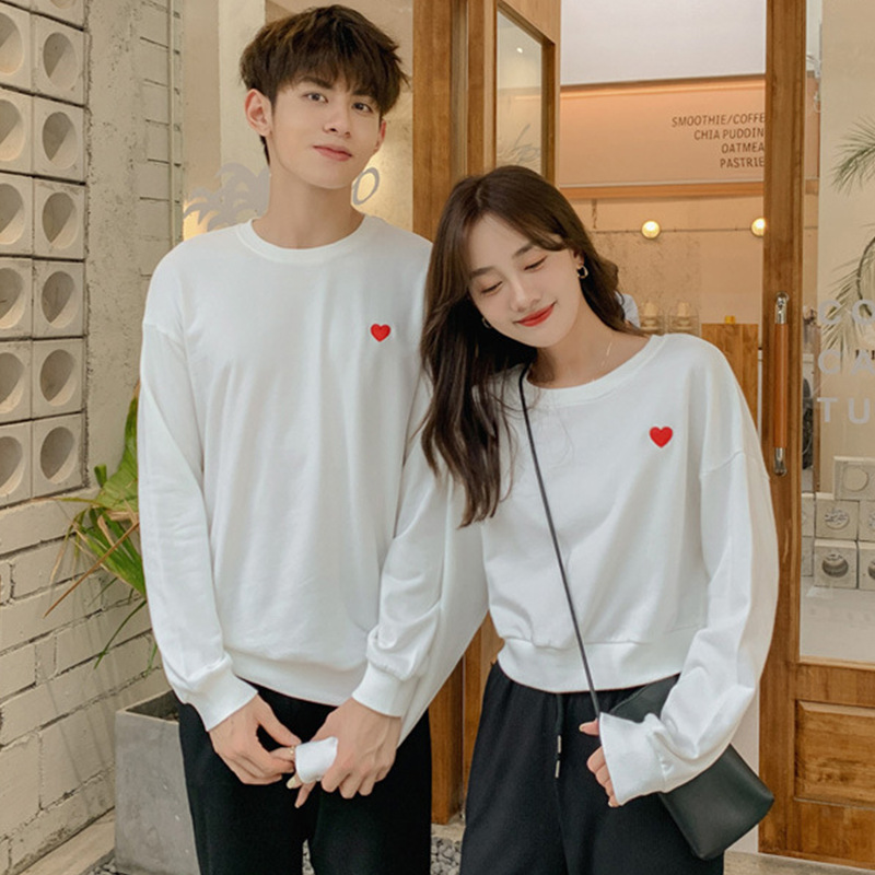 情侣装卫衣2021年春秋新款韩版宽松白色爱心长袖领证登记拍结婚照