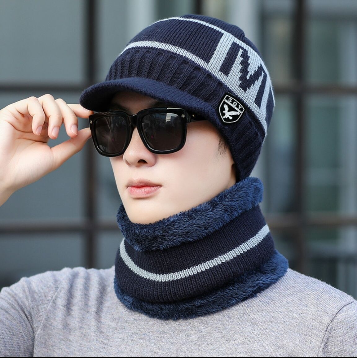 帽子男冬天保暖毛线帽潮针织帽秋冬季防寒青年骑车包头帽男士棉帽
