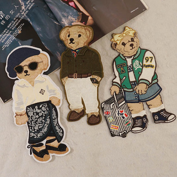 卡通小熊潮牌衣服补丁贴装饰图案贴花贴布绣大号刺绣布贴百搭绣花