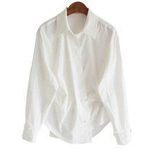 8预售自带气场白色棉质腰间压褶有筋骨衬衫衬衣女