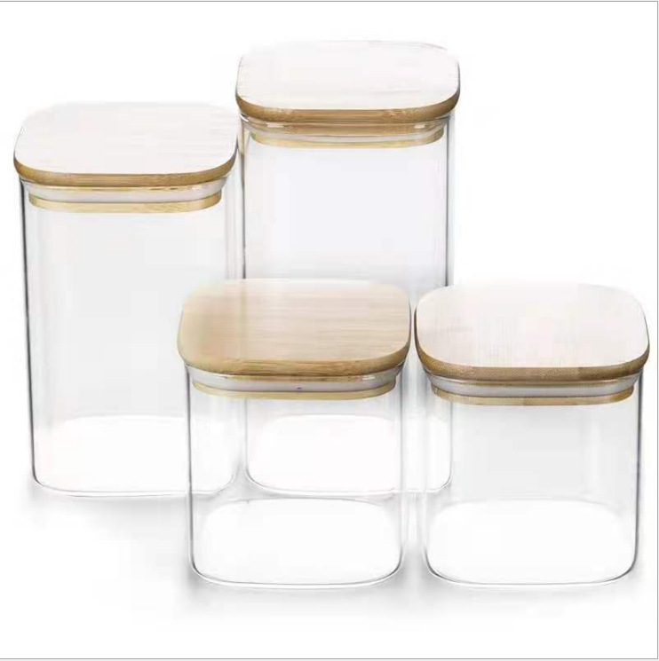 高硼硅玻璃方形储物罐透明杂粮茶叶罐糖果食品调料厨房收纳密封罐