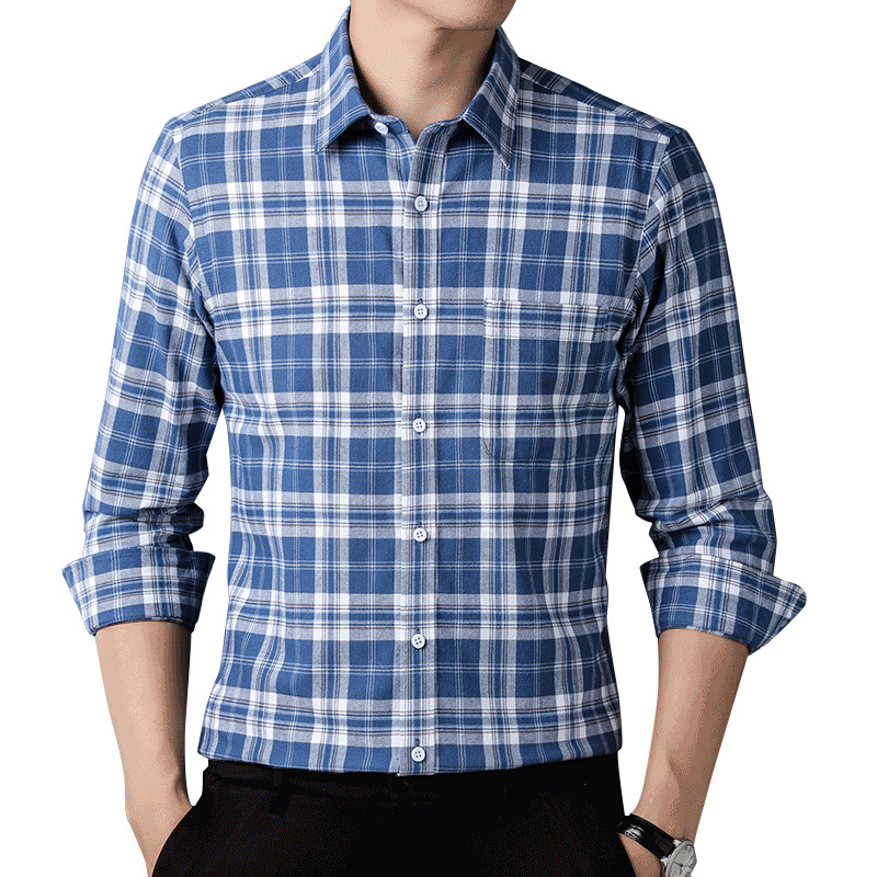 New Spring and Autumn Cotton Brushed Plaid Shirt Men's Long-Sleeved Cotton Orange Plaids Casual Shirt Men's Fashion