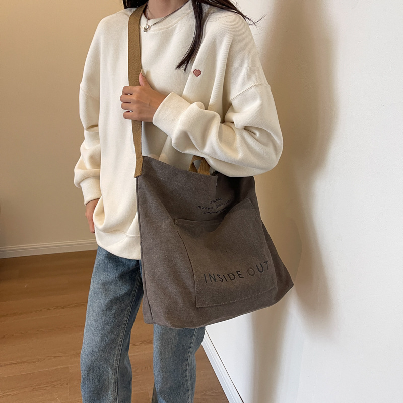 Class Bag Commuter Bag Women's Portable Shoulder Bag Worn Looking Washed-out Canvas Bag Men's Fashion Brand College Student Casual Messenger Bag