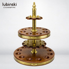 LUBINSKI烟斗架20座台式可旋转烟斗座复古黄铜菠萝革木烟斗展示架