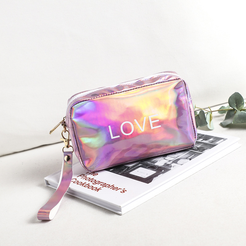 Transparent Laser Small Bag 2023 Spring Printing Contrast Color Bag Letter Shoulder Strap Shoulder Bag Cross-Border Cosmetic Bag Women's Wallet