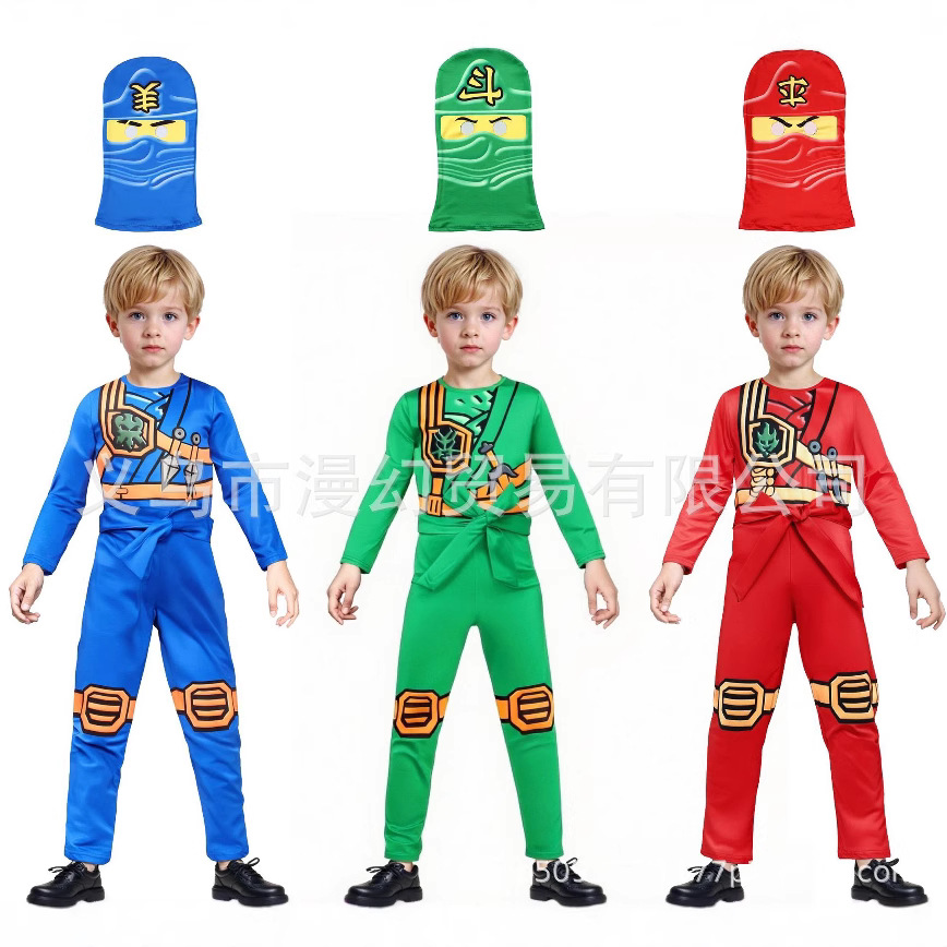 儿童乐高幻影忍者角色扮演服装 孩子万圣节动漫连身衣服装演出服
