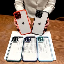 电镀按键镜头二合一保护套适用iPhone13摄像头拆卸彩边透背手机壳