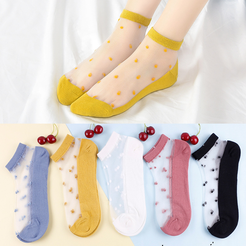 夏季新款水晶丝袜潮流日系丝光水晶丝女袜透明棉底丝光女士短袜子