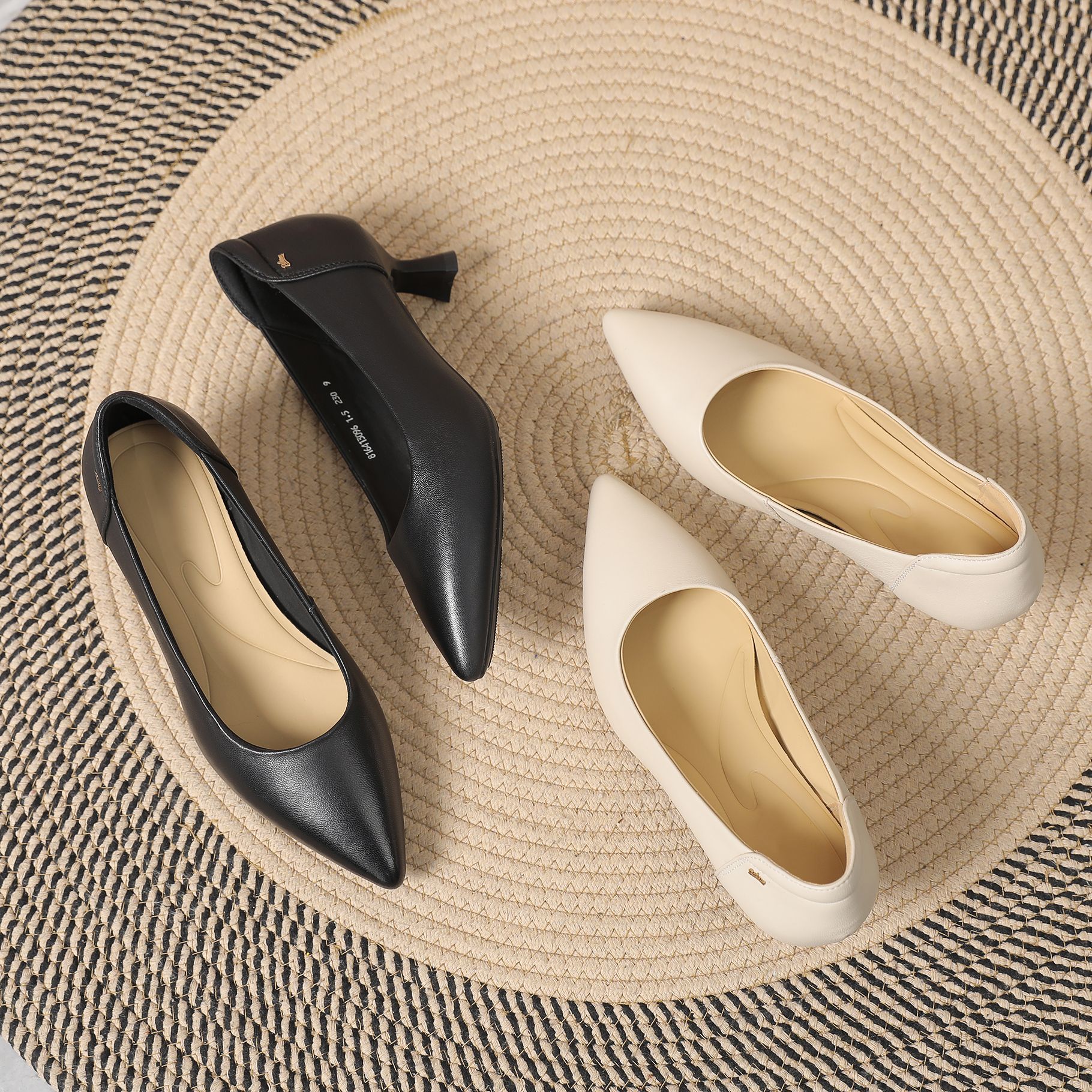 女夏季高跟单鞋浅口真皮低跟职场简约女鞋羊皮尖头粗跟通勤女单鞋