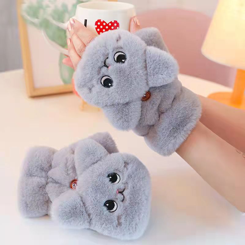 Women's Gloves Winter Korean Style Cute Student Fleece-lined Thickened Flip Cycling Cold Protection Warm Plush Women's Winter Gloves