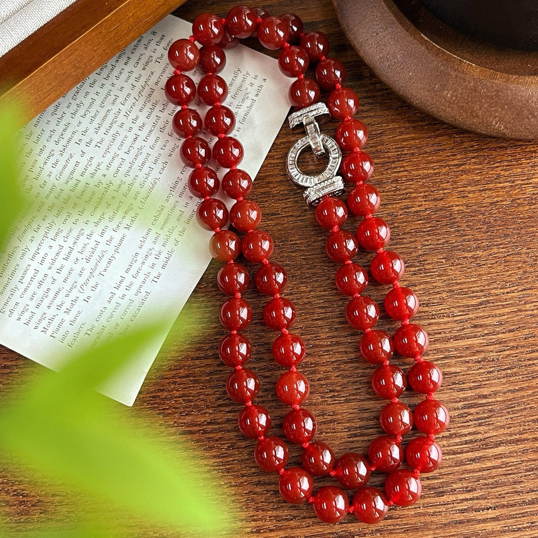 新年红大颗粒精品天然鸽血红红玉髓红玛瑙项链女加长版夸张复古