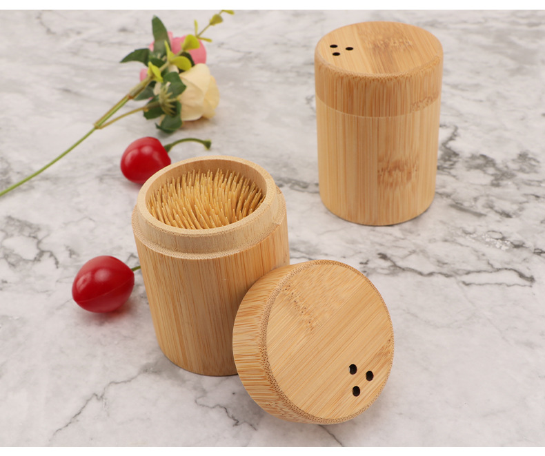 圆形轻奢牙签桶牙签瓶便携广告牙签罐牙签筒牙签盒 竹制商用酒店