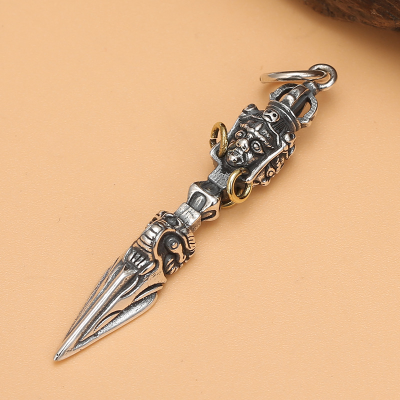 s925纯银佛家四面降魔法器转运金刚杵泰银饰品复古厂家一件代发