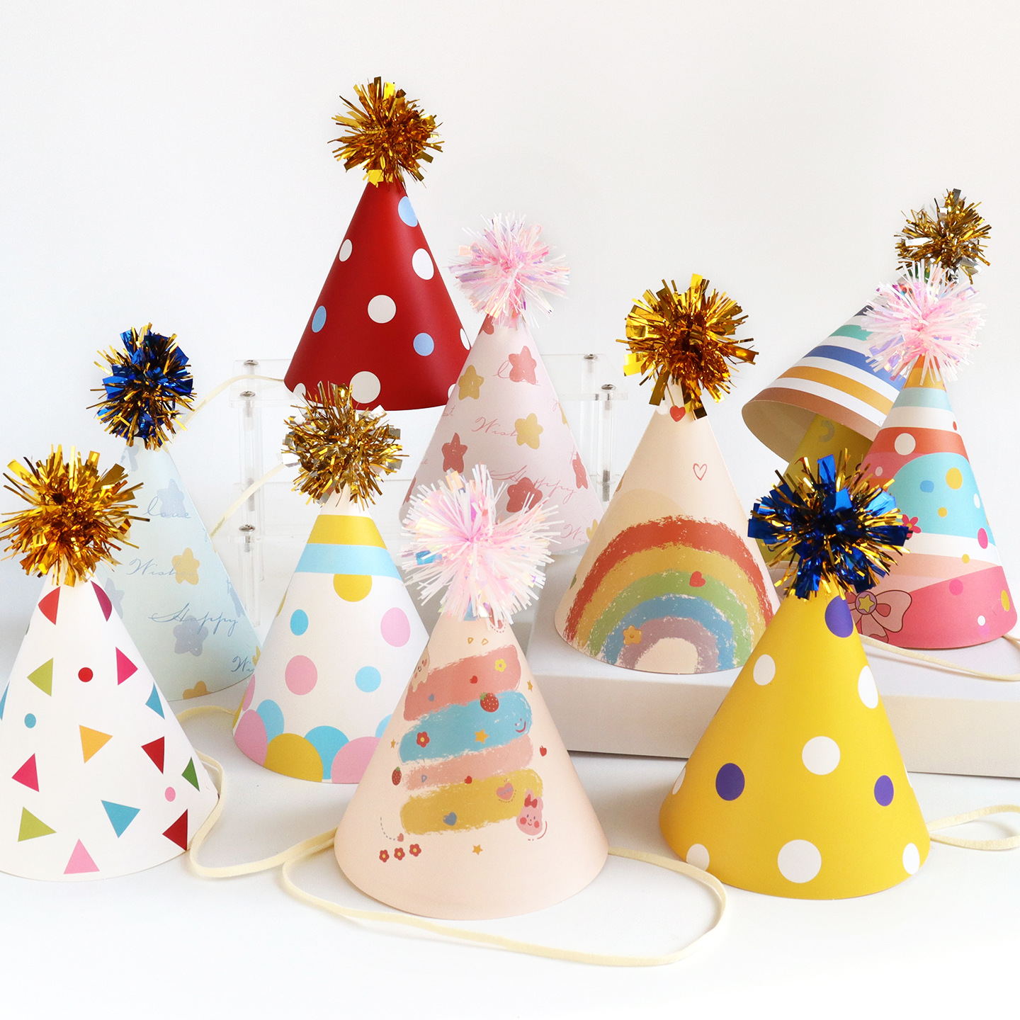 新款小号生日帽儿童可爱蛋糕装饰帽子宠物玩偶狗狗头饰派对毛球帽