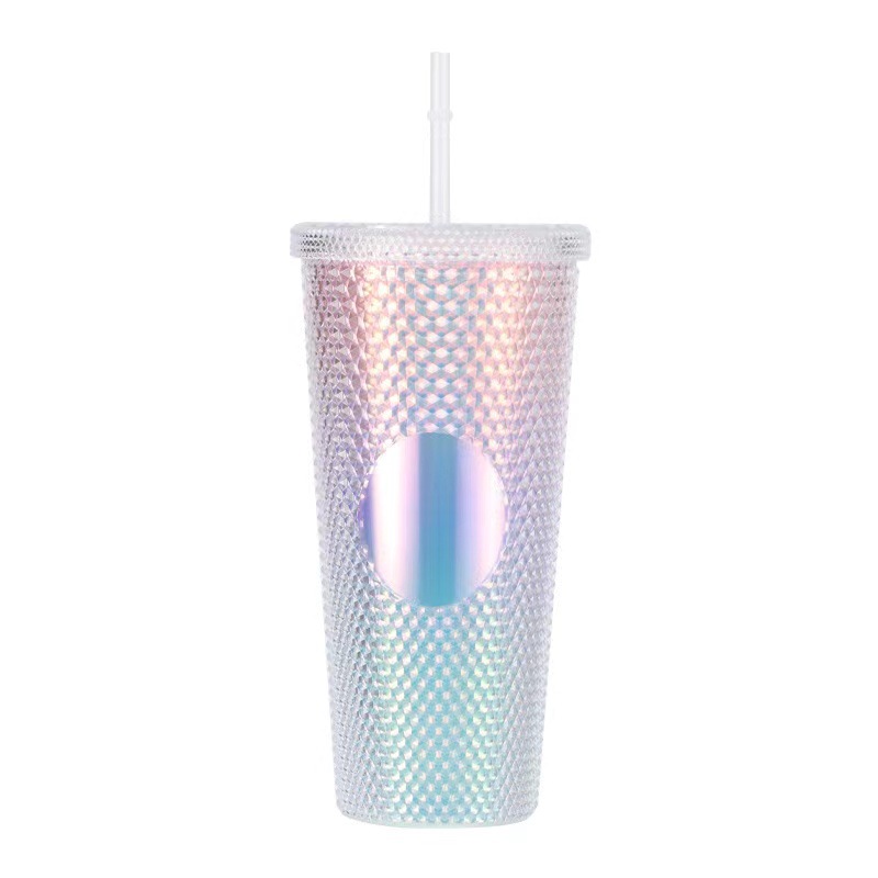 H182 Factory Direct Sales Cross-Border Double Plastic Straw Cup Large Capacity 750ml Durian Cup Color Portable Plastic