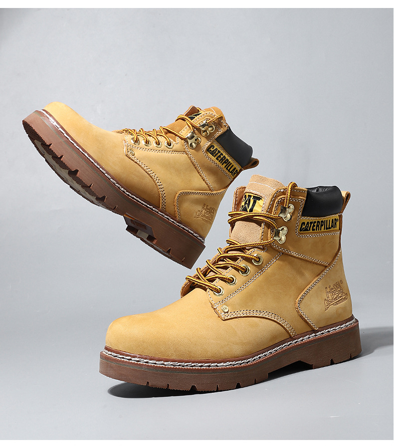 cat马丁靴男女同款头层牛皮磨砂冬季水晶底卡特真皮高帮工装鞋男