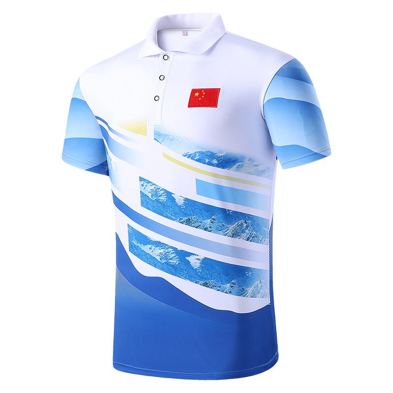 中国国旗t恤短袖男翻领polo衫运动t恤跆拳道武术训练国服印字logo