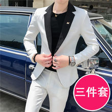 西服男士套装商务正装时尚英伦风小西装三件套青年新郎结婚礼服男