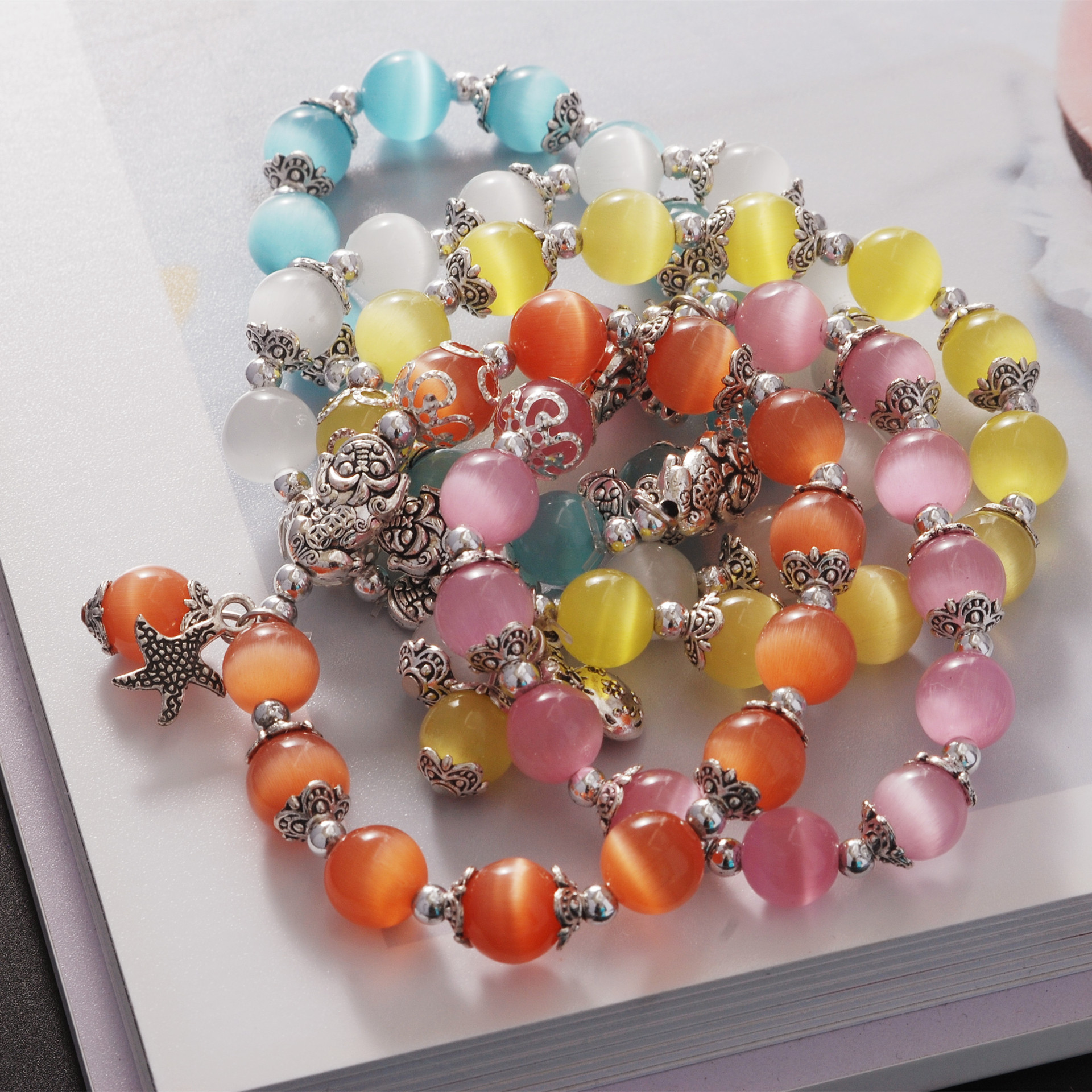 民族风猫眼石手串貔貅手工串珠手链网红韩版首饰弹力手绳配饰外贸